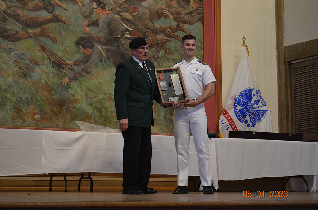 SFA Chapter 90 President Greg Discavage, presented the MG Frederick Award to the outstanding ROTC Cadet from VMI, Cadet Collin Fitzpatrick